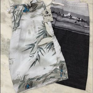 2 Pair Board Shorts Swim Trunks NWT